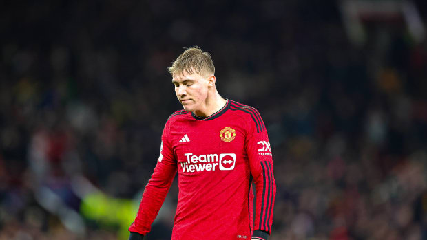 Rasmus Hojlund pictured during Manchester United's 1-0 home defeat by Bayern Munich in December 2023